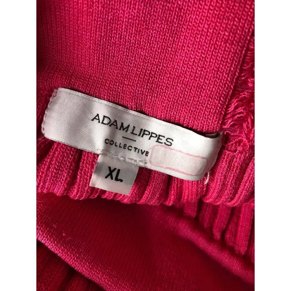 Adam Lippes Collective Pants Ribbed Knit High Waisted Pull On Bootcut Pink XL